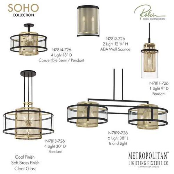 Soho Coal and Soft Brass Two-Light Wall Mount, image 5