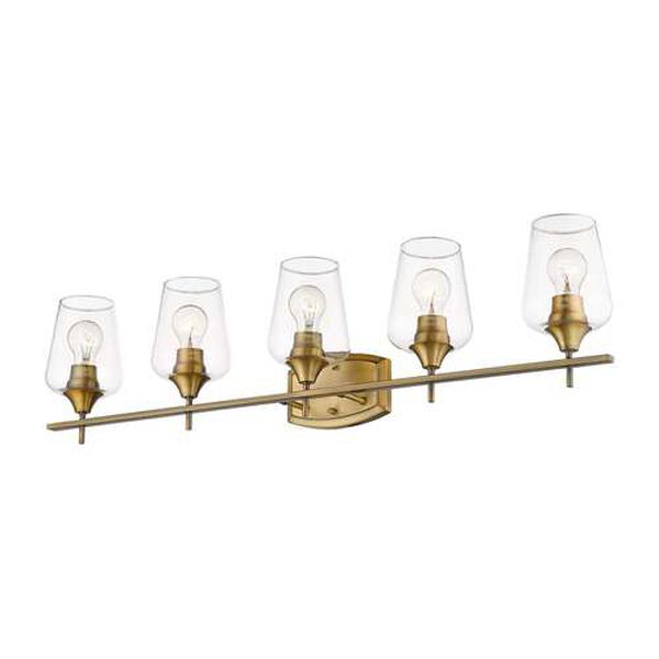 Joliet Olde Brass Five-Light Vanity with Transparent Glass, image 6
