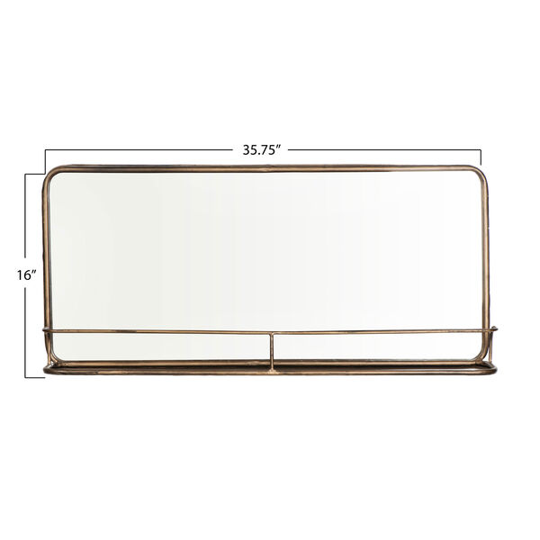 Brass Metal Framed Mirror with Shelf, image 1