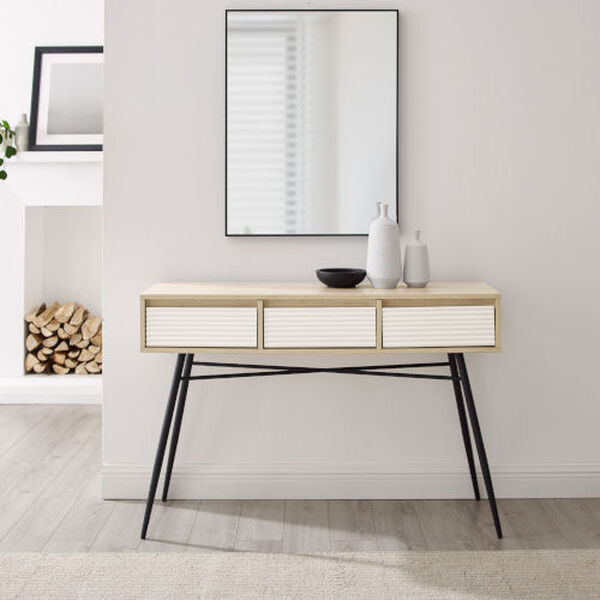 Lane Solid White and Birch Three Darwer Entry Table, image 1