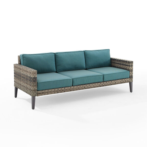 Prescott Mineral Blue and Brown Outdoor Wicker Sofa, image 2