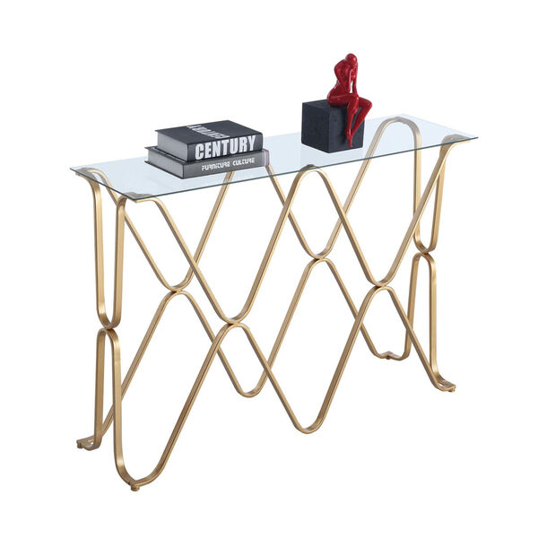 Neptune Gold Console Table with Clear Glass, image 2