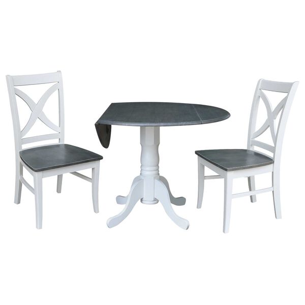 White and Heather Gray 42-Inch Dual Drop Leaf Dining Table with X-back Chairs, Three-Piece, image 3
