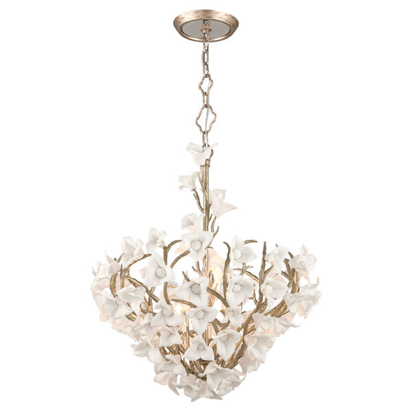 Lily Enchanted Silver Leaf 26.5-Inch Six-Light  Pendant, image 1