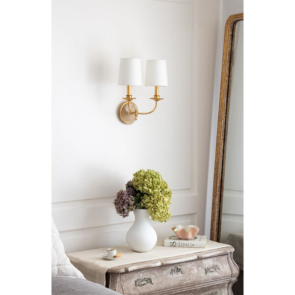 Fisher Gold and White Two-Light Wall Sconce, image 2
