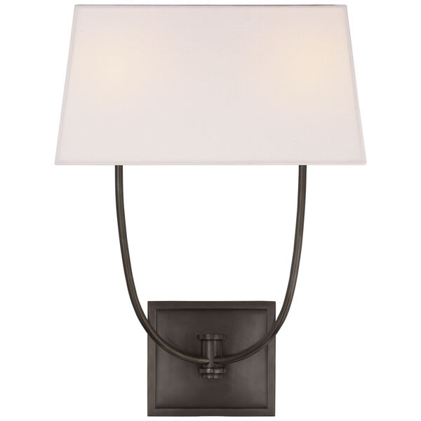 Venini Double Sconce in Bronze with Linen Shade by Chapman and Myers, image 1