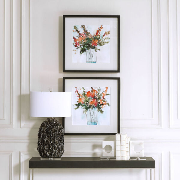 Fresh Flowers Charcoal Watercolor Prints, Set of 2, image 1
