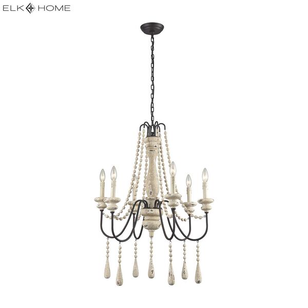 Sommieres Antique French Cream with Dark Bronze Six Light Chandelier, image 3