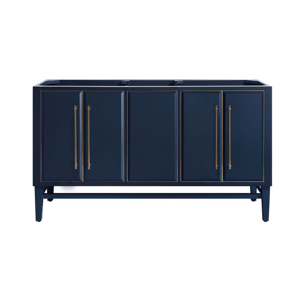 Navy Blue 60-Inch Bath vanity Cabinet with Gold Trim, image 1