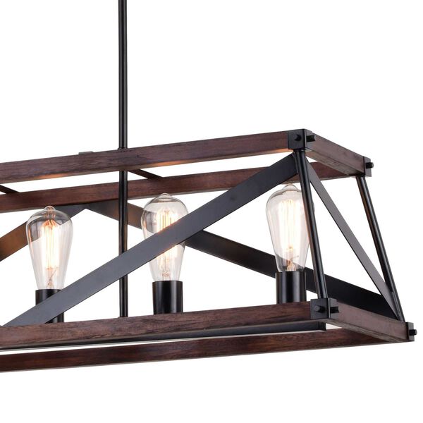 Wade Matte Black and Sycamore Five-Light Linear Chandelier, image 6