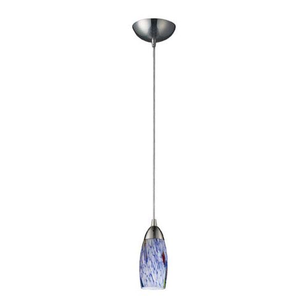 Milan One Light LED Pendant In Satin Nickel And Starlight Blue Glass, image 1