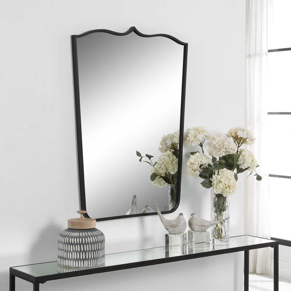 Tiara Satin Black Curved Iron Wall Mirror, image 3