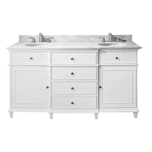 Windsor 60-Inch White Vanity with Carrera White Marble top and Dual Undermount Sinks, image 1