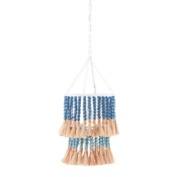 St. Barts Sugar White, Mist Blue and Natural Rope One-Light Pendant, image 1