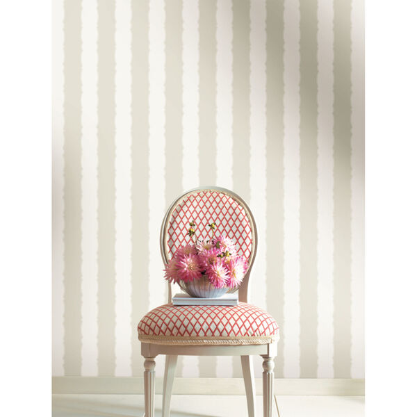 Grandmillennial Off White Scalloped Stripe Pre Pasted Wallpaper - SAMPLE SWATCH ONLY, image 1