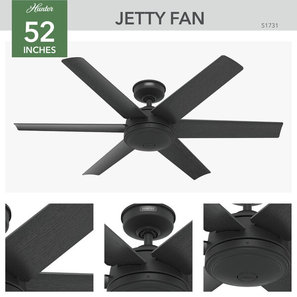 Jetty Matte Black 52-Inch Outdoor Ceiling Fan with Wall Control, image 3