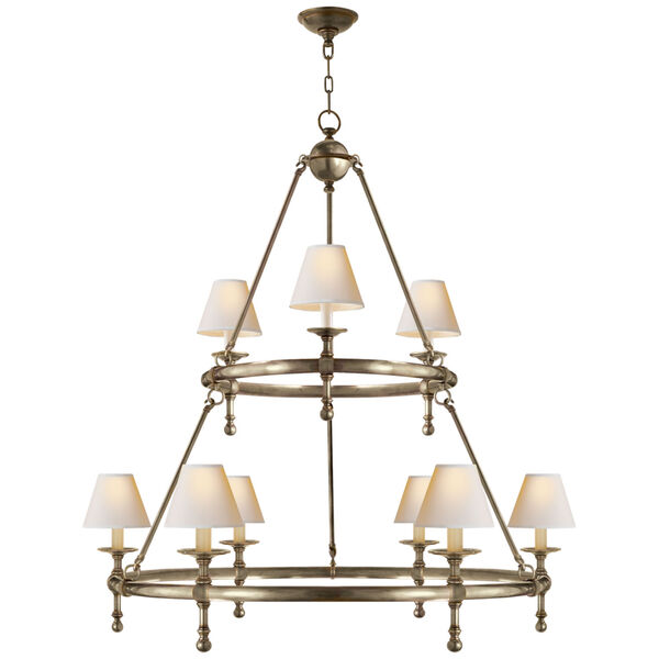Classic Large Ring Chandelier in Antique Nickel with Natural Paper Shades by Chapman and Myers, image 1