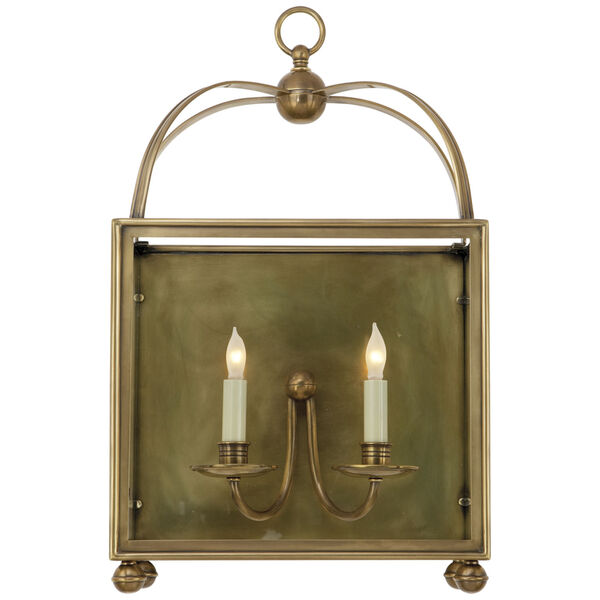 Arch Top Large Rectangular Wall Lantern in Antique-Burnished Brass by Chapman and Myers, image 1
