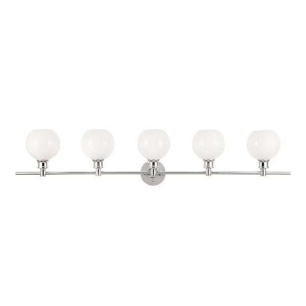 Collier Chrome Five-Light Bath Vanity with Frosted White Glass, image 3