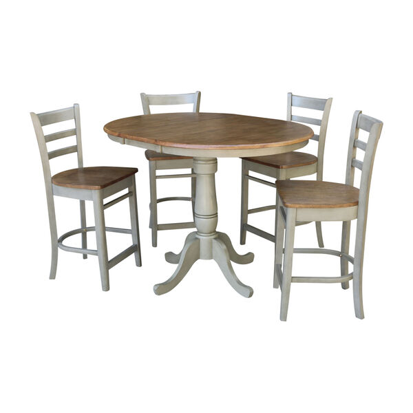 Emily Hickory and Stone 36-Inch Round Extension Dining Table With Four Counter Height Stools, Five-Piece, image 1