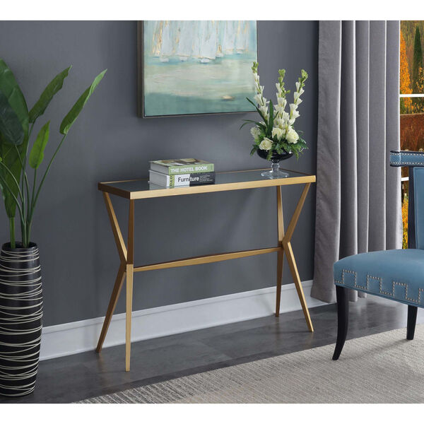 Saturn Gold Powder Coated Metal Console Table with Mirror Top, image 3
