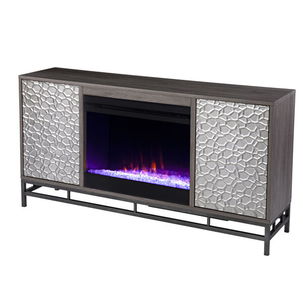 Hollesborne Gray and gunmetal gray Color Changing Fireplace with Media Storage, image 5