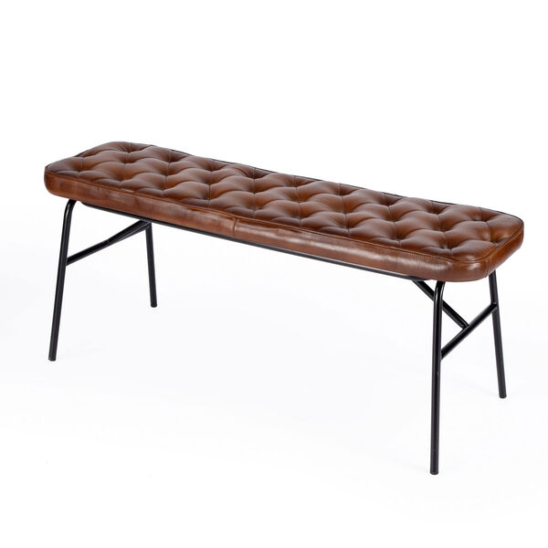 Austin Brown and Black Leather Button Tufted Bench, image 1