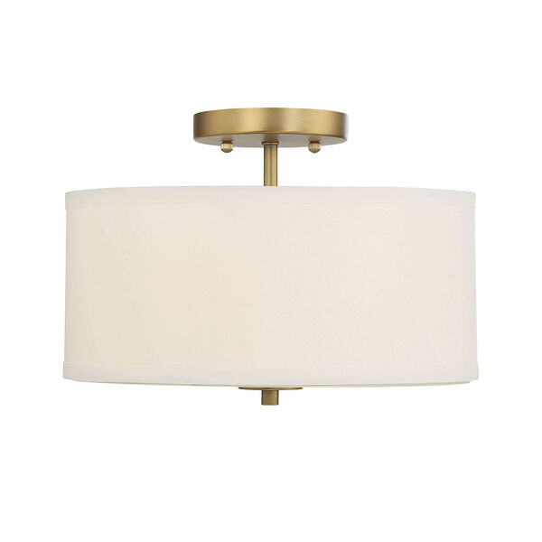 Selby Natural Brass Two-Light Semi Flush Mount with White Fabric Shade, image 1