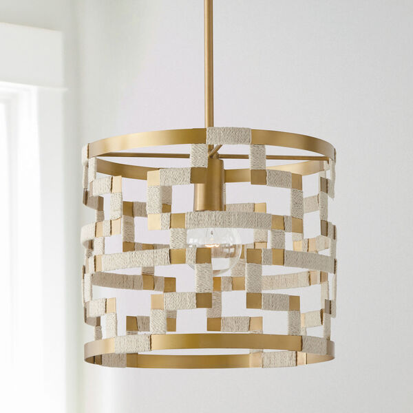 Hala Bleached Natural Jute and Patinaed Brass One-Light Pendant - (Open Box), image 2