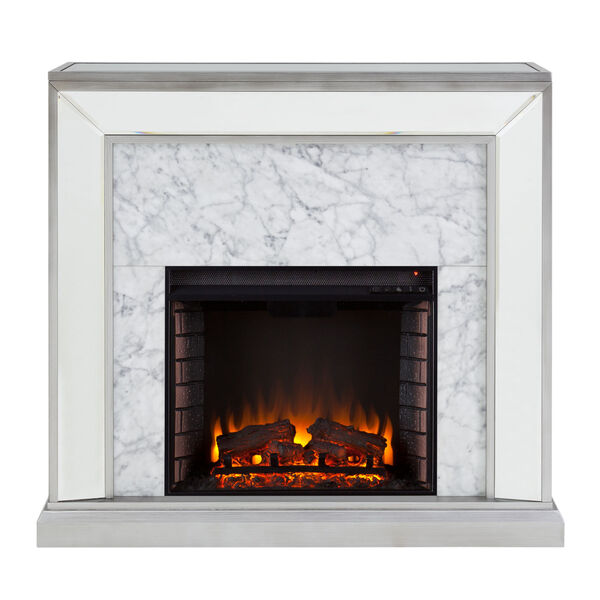 Trandling Antique Silver Mirrored Faux Marble Electric Fireplace, image 2