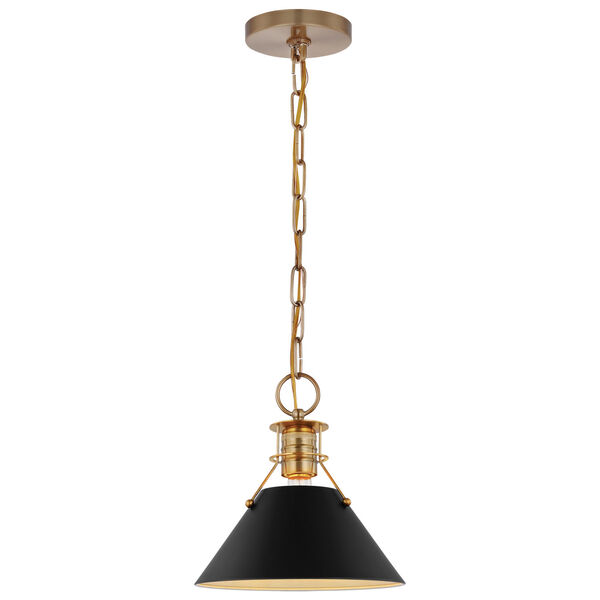 Outpost Matte Black and Burnished Brass One-Light Mini Pendant, image 2