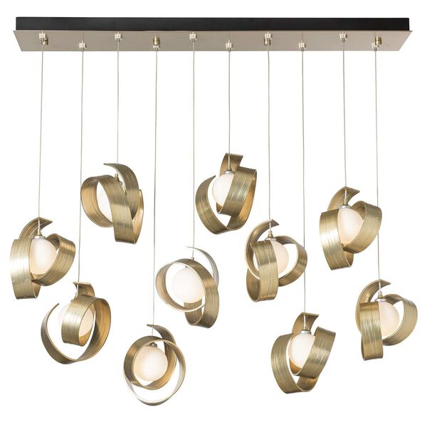 Riza Modern Brass 10-Light Pendant with Opal Glass, image 1