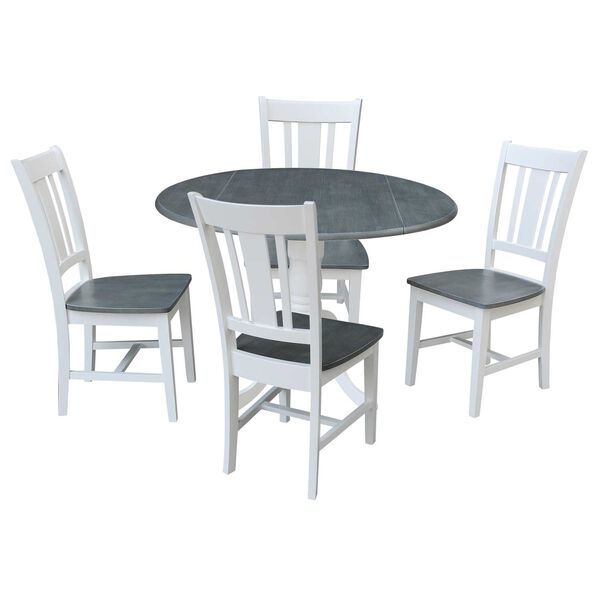 White and Heather Gray 42-Inch Dual Drop Leaf Dining Table with Splat Back Chairs, Five-Piece, image 1