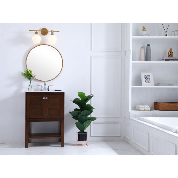Gene Brass Two-Light Bath Vanity with Frosted White Glass, image 2