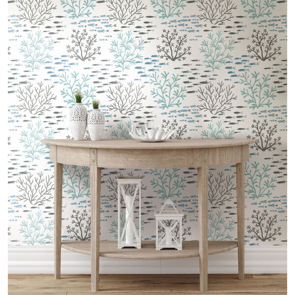 Waters Edge Blue Brown Marine Garden Pre Pasted Wallpaper - SAMPLE SWATCH ONLY, image 3