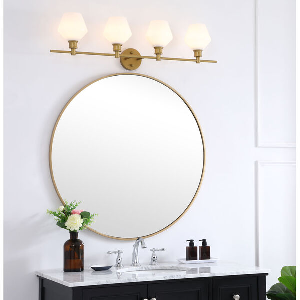 Gene Brass Four-Light Bath Vanity with Frosted White Glass, image 2