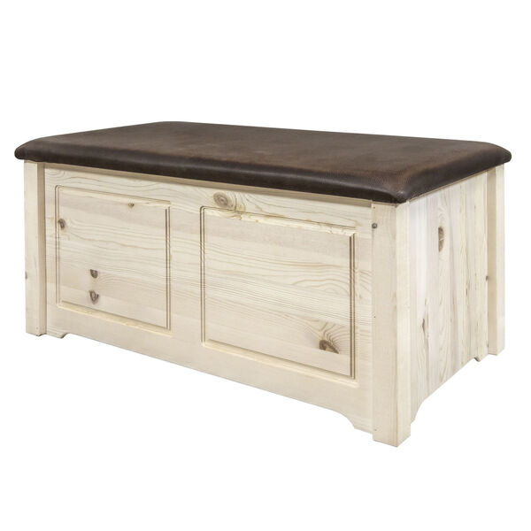 Homestead Clear Lacquer Blanket Chest with Saddle Upholstery, image 3