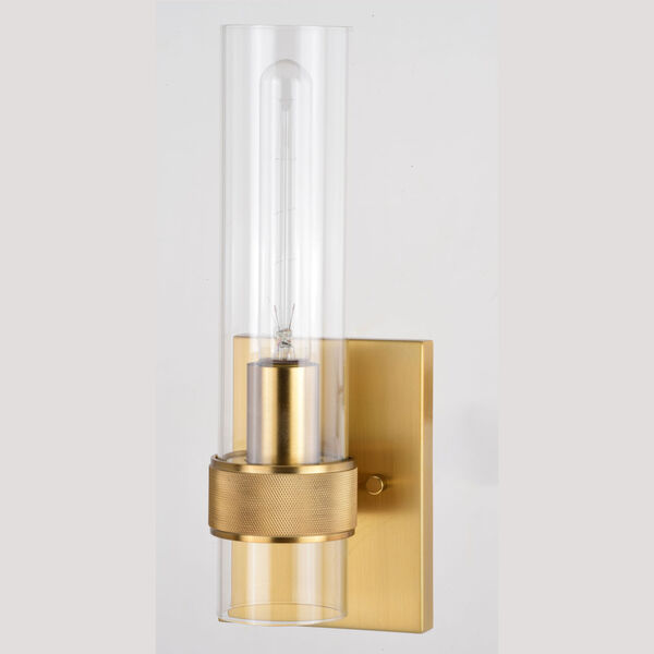 Bari Satin Brass Five-Inch One-Light Wall Sconce with Clear Cylinder Glass, image 5