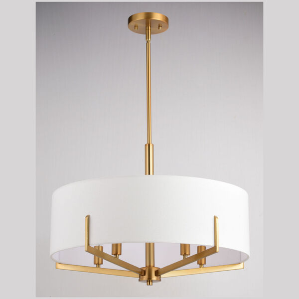 Surrey Natural Brass Five-Light Chandelier with White Fabric Drum Shade, image 5
