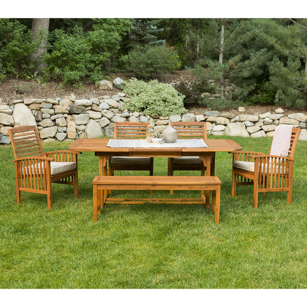 6-Piece Brown Acacia Patio Dining Set with Cushions, image 3
