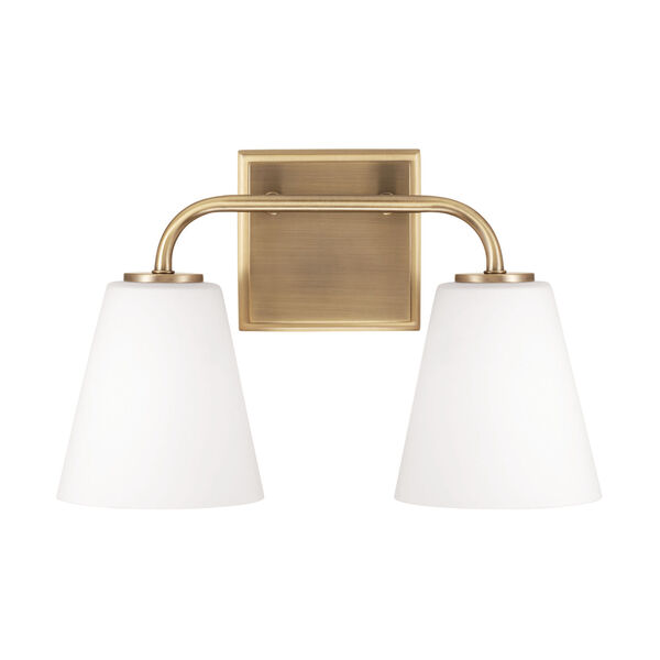 Brody Aged Brass Two-Light Bath Vanity with Soft White Glass, image 4
