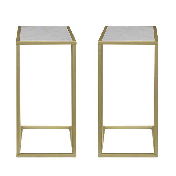 Faux White Marble and Gold C-Side Table with Metal Base, Set of Two, image 3