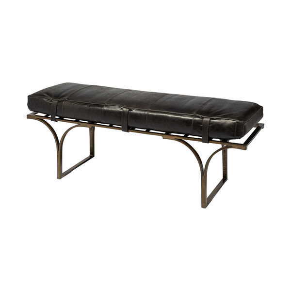 Jessie Black and Gold Bench with Genuine Leather Seat, image 1
