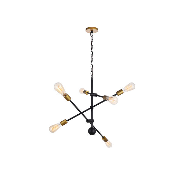 Axel Black and Brass 29-Inch Six-Light Pendant, image 3