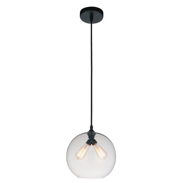 Black Two-Light 12-Inch Pendant with Clear Glass, image 1