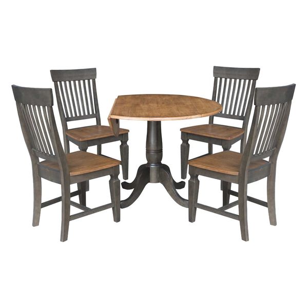 Hickory Washed Coal Round Dual Drop Leaf Dining Table with Four Slatback Chairs, 5 Piece Set, image 5