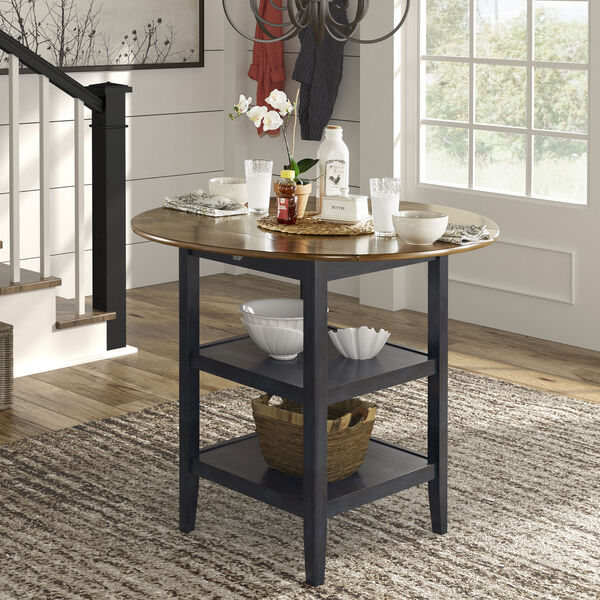 Caroline Blue Two-Tone Side Drop Leaf Round Counter Height Table, image 6