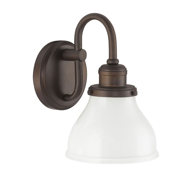 Grace Burnished Bronze One-Light Bath Sconce with Milk Glass Shade, image 1