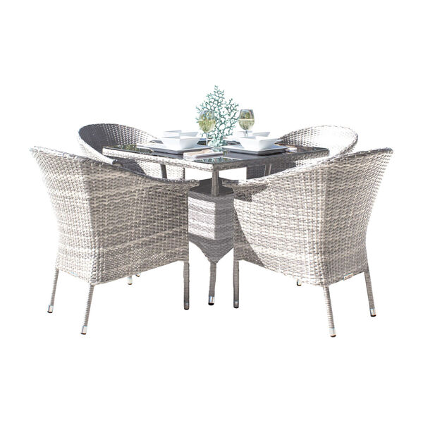 Athens Five-Piece Woven Armchair Dining Set with Cushions, image 1