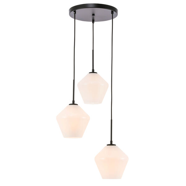 Gene Black 18-Inch Three-Light Pendant with Frosted White Glass, image 4